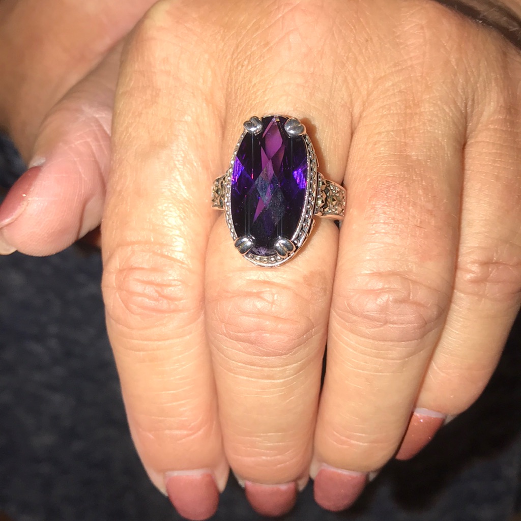 Sterling Silver Marcasite And Amethyst Ring